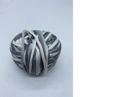 Crochet tape yarn, white with gray stripes