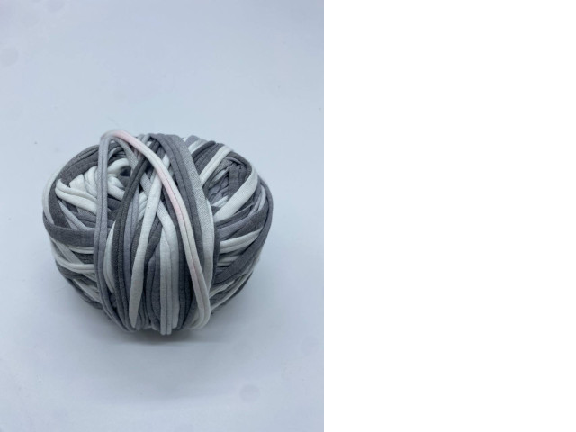 Crochet tape yarn, white with gray stripes Crochet tape yarn, white with gray stripes