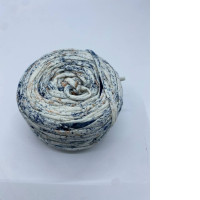 Crochet tape yarn, white with blue pattern Crochet tape yarn, white with blue pattern