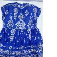 Long blue dress with white pattern
