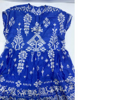 Long blue dress with white pattern