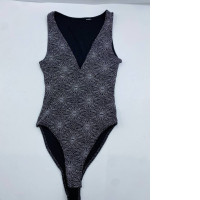 H&M Women's Sparkly Body Top with Popper Crotch Fastening Black/Silver UK Medium