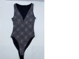 H&M Women's Sparkly Body Top with Popper Crotch Fastening Black/Silver UK Medium