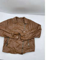 Women's Black Oversized Leather Jacket Brown