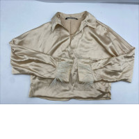 Women's Satin Shirt with Long Cuffed Sleeves Cream