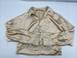 Women's Satin Shirt with Long Cuffed Sleeves Cream Women's Satin Shirt with Long Cuffed Sleeves Cream