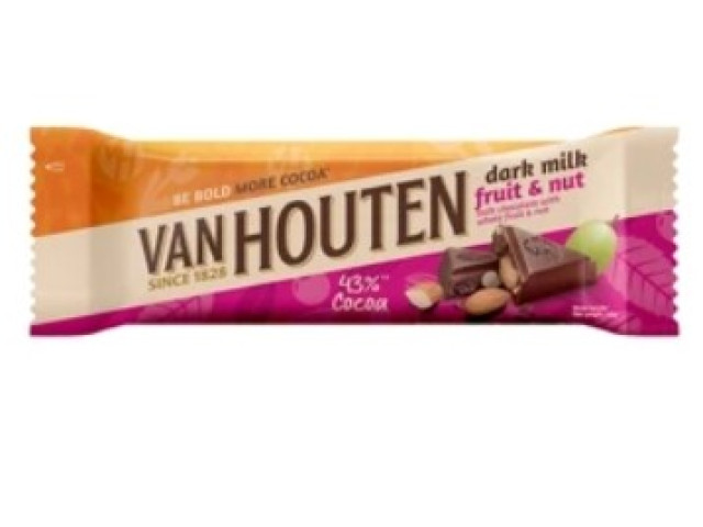 Van Houten Dark Milk Fruit & Nut 43% Cocoa Chocolate 40 g. Van Houten Dark Milk Fruit & Nut 43% Cocoa Chocolate 40 g.
