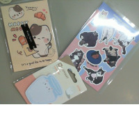 Set of 3 stationery, 2 notepads + cat stickers