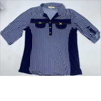 Blue long-sleeved shirt with black stripes