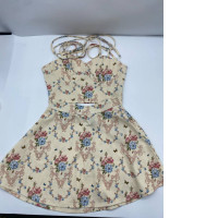 Brown floral pattern strapless short skirt dress