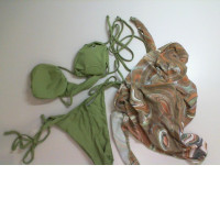 Women's green open swimsuit + pareo