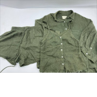 Set of 3 Women's dark green long-sleeved shirt and tank top shorts set