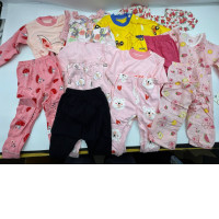 Set of 8 Girls' shirts and pants have patterns.