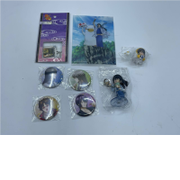 Gintama set, of 4 badges, 2 coin size figures, 1 keychain and 1 card