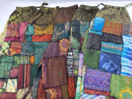 Set of 5 Aladdin pants with bell-bottoms, handwoven green and brown fabric Set of 5 Aladdin pants with bell-bottoms, handwoven green and brown fabric