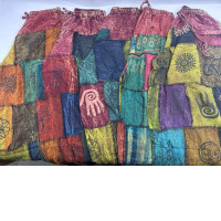 Set of 5Aladdin pants with bell-bottoms, handwoven in brown-purple tones