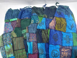 Set of 5 Aladdin pants with bell-bottoms, handwoven in blue tones Set of 5 Aladdin pants with bell-bottoms, handwoven in blue tones