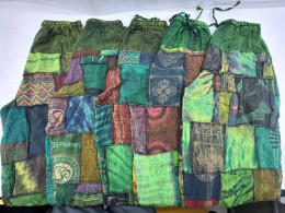 Set of 5 Aladdin pants with bell-bottoms, handwoven in dark green tones Set of 5 Aladdin pants with bell-bottoms, handwoven in dark green tones