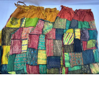 Set of 5 Aladdin pants with bell-bottoms, handwoven in yellow-orange tones