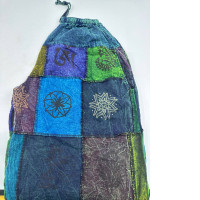 Aladdin pants with bell-bottoms, handwoven in blue tones