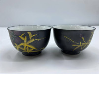Set of 2 Glass, tea glass, black with gold pattern