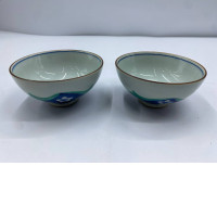 Set of 2 Glass, teacup, white with blue pattern