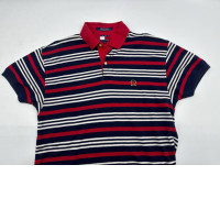 TOMMY Red polo shirt with white and blue stripes