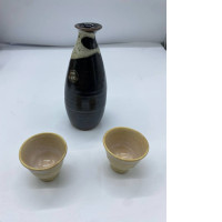 Set of 3 Glass sake bottles and sake glasses