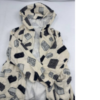 White patterned hooded bathrobe