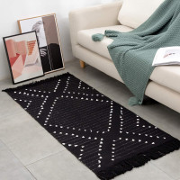 Boho Kitchen Runner Black Washable