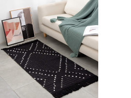 Boho Kitchen Runner Black Washable
