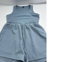 Blue tank top and shorts workout outfit