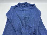 Women's blue long-sleeved round-neck shirt with buttons
