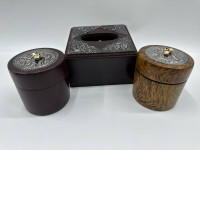Set of 3 Wooden boxes and jars