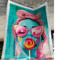 Cool poster chic glasses lollipop girl retro canvas wall Cool poster chic glasses lollipop girl retro canvas wall