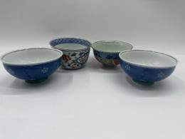 Set of 4 Glass, Japanese style glass bowl with white and blue stripes pattern Set of 4 Glass, Japanese style glass bowl with white and blue stripes pattern