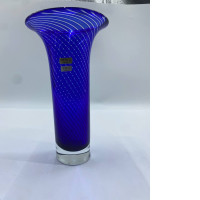 Vintage Pasabahce spiral glass vase, cobalt blue Bulbul