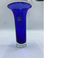 Vintage Pasabahce spiral glass vase, cobalt blue Bulbul