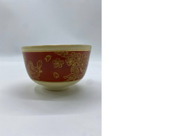 Japanese Matcha Glass Bowl - Red and Gold Vintage Floral Pattern Kyo Chawan