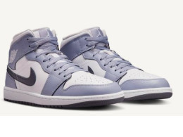 NIke Air Jordan 1 Mid White / Dark Blue Grey - Indigo Haze