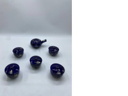 Set of 6 Vintage Blue Teapot Glass Vintage Blue and Gold Teacup Glass Set of 6 Vintage Blue Teapot Glass Vintage Blue and Gold Teacup Glass