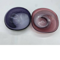 Set of 2 Amethyst White Swirl Art Glass Bowls 