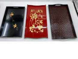 Set of 3 Signed Mod Lacquered Tray Japan Set of 3 Signed Mod Lacquered Tray Japan