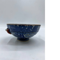 Glass Japanese rice bowl, indigo blue, dwarf figure "Ikkanjin Blue" Hasamiyaki Glass Japanese rice bowl, indigo blue, dwarf figure "Ikkanjin Blue" Hasamiyaki