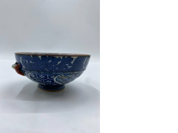 Glass Japanese rice bowl, indigo blue, dwarf figure "Ikkanjin Blue" Hasamiyaki 