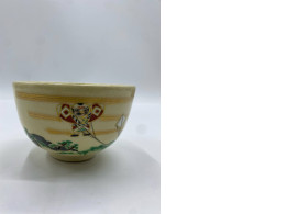 Japanese Matcha Glass Bowl - Golden Geometric Origami Kyo-yaki Chawan