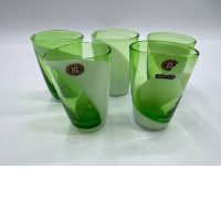 Set of 5 BOXED & LABELLED Sanyu Japanese Green & White Glass 