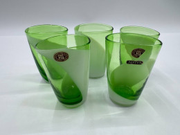 Set of 5 BOXED & LABELLED Sanyu Japanese Green & White Glass 