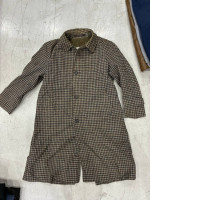 Dark brown SECONDHAND checkered men's long coat