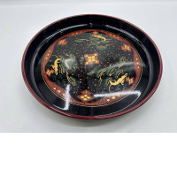 Glass Black glass plate with gold pattern 